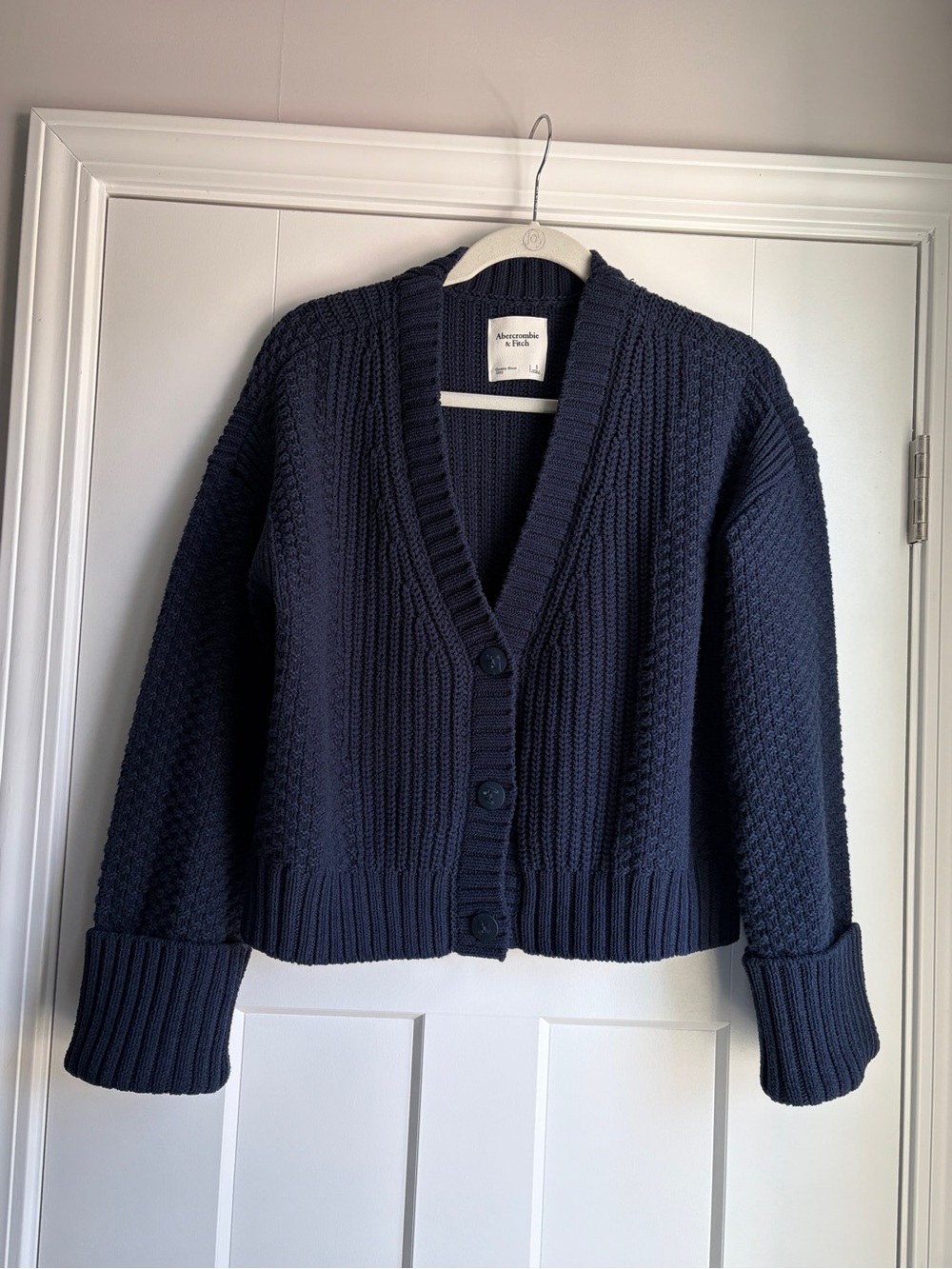 Abercrombie & Fitch Cameron Seed Stitch Cardigan - Navy